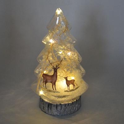 China Christmas Decoration Or Gift Glass Hot Sale Christmas Tree With Led Lights And Decals Reindeer Decoration for sale