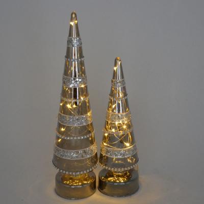 China Christmas Decoration Or Gift Table Decoration LED Lights Glass Christmas Tree for sale