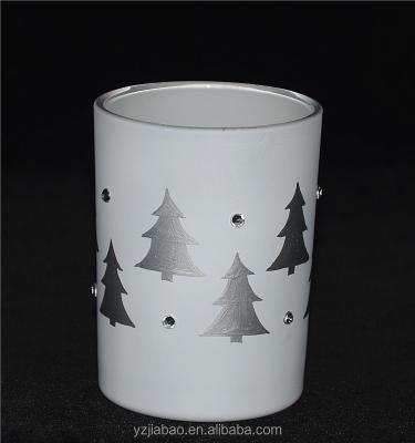 China Christmas Decoration Or Gift Candle White Glass Cup Carving Christmas Tree For Home Decoration for sale