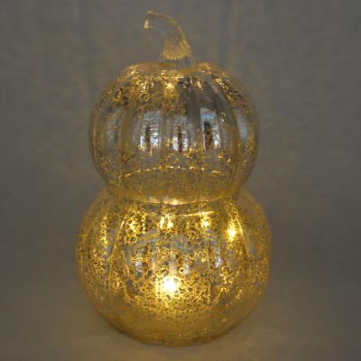 China Europe Hand Blown Glass Silver Plated Pumpkin With Led Light For Halloween Decoration for sale