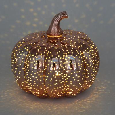 China Europe Glass Craft Glass Pumpkin With Led Light For Halloween Decoration for sale