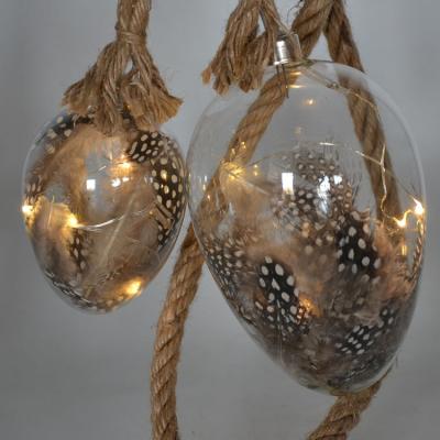 China Christmas Decoration or Gift LED Lights Glass Egg with Feather for Easter Decoration for sale