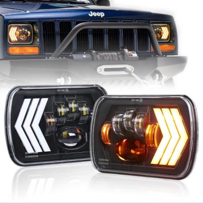 China Car LED Head ACTEAM Splendor 5x7 Inch Square Light Amber Turn Signals DRL 6x4 Led Headlight With drl Yellow Led for sale