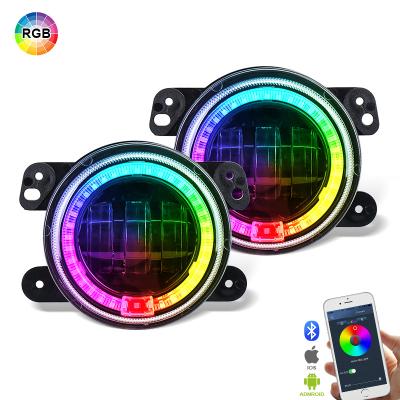 China ACTEAM Led Headlight Fog Light RGB Set Color Changing Round Headlight Controlled By App Motorcycle Accessories 5.75 Inch+4 Inch Fog Light for sale