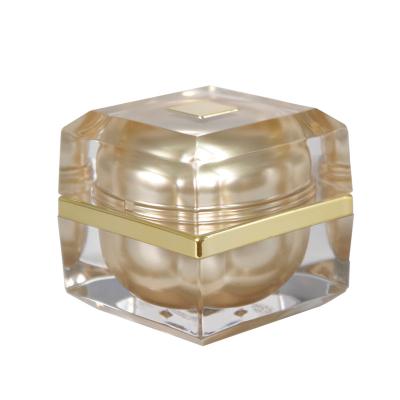 China Cosmetic Luxury Gold Square Acrylic Plastic 10g Jar For Lip Balm Eye Cream Cosmetic Packaging Containers for sale