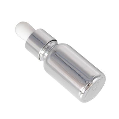 China Luxury Cosmetic Essential Oil Electronic Silver Glass Dropper Bottle Gold 15ml 30ml 50ml for sale