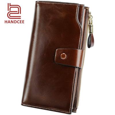 China HC-QB022 Custom high-end RFID women long purse passport coin frid blocking real leather phone wallet case for sale