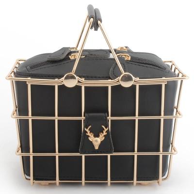 China 2018 New Metal PU Basket Women Clutch Lady Bags Portable Vegetable Evening Clutch Bag Iron Net Dinner Bag for sale