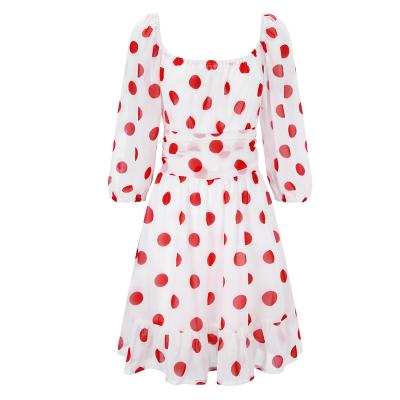 China Lovely Anti-Static Pink Dot Ruffled Casual Dress For Girls Women Clothes Korea Dress for sale