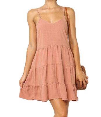 China 2022 Anti-Static Pink Ruffle Sexy Deep V-Neckline Short Sheath Casual Cute Boho Dresses For Women Summer for sale