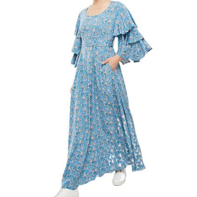 China Anti-Static Fashion Long Maxi Ruffled Zimmermann Dress Bohemian Chiffon Floral Printing Dress for sale