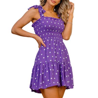 China OEM/ODM Customer Logo Ruched Dress Cute Ruffled Mini Casual Polkta Dot Summer Anti-Static Dress for sale