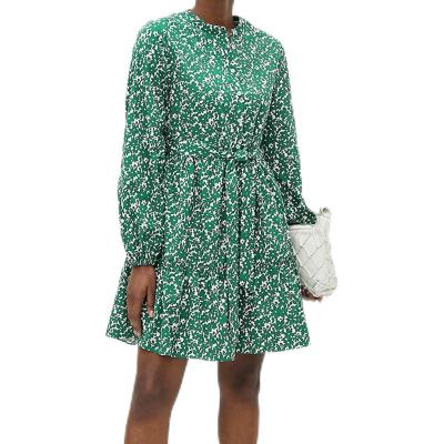 China Customer Washable Long Sleeve Ruched African Casual Cotton Dresses Women Floral Dress for sale