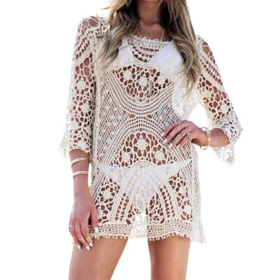 China Anti-Static Long Sleeve Hollow Out Mini Casual Dresses 2022 Lace Dress Night Dresses For Sexy Women for sale