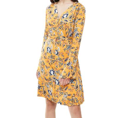 China Washable Custom Made Floral Print Long Sleeve Dress For Ladies Fashion 2022 New Beautiful Dresses for sale