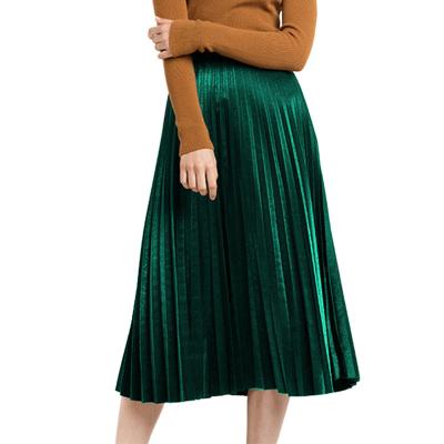 China Customer Logo Elegant Candy Color Anti-Static Long Skirt Pleated Skirts Midi Skirt for sale