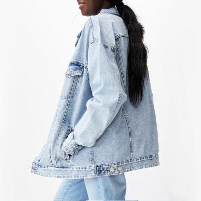 China New Arrivals Breathable Women's Jackets Custom Made Light Blue Washed Denim Oversized Jacket Long Sleeve Jacket for sale