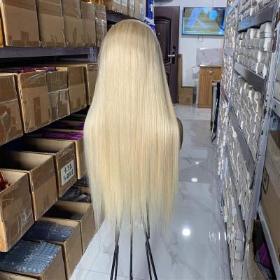 China Silky Straight Wave Cuticle Aligned Virgin Remy Human Hair Wigs Blonde 613 Lace Front Pre Plucked Blonde Wigs for sale