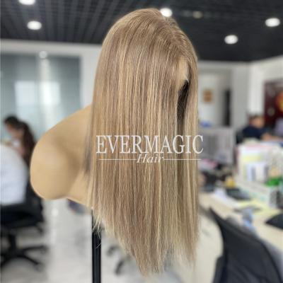 China European Silky Straight Human Hair Wave Brown Balayage Hair Wigs Lace Front Wigs With Bleached Knots Accent Ombre Hair Full Lace Wigs for sale