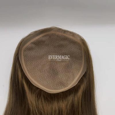 China Customized Softest Human Hair Pieces Human Silk Base #4 Brown Color European Virgin Human Hair Topper Wig Virgin Hair Hairpiece for sale