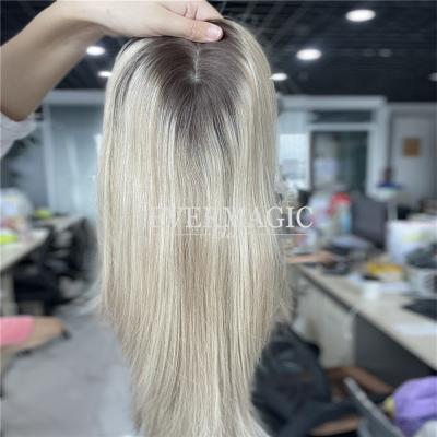 China Fine Welded Mono Blonde Balayage Silk Base With Women Hair Weft Topper And Mono Hair Toppee For Women Hair Loss Solution for sale