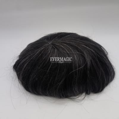 China Freestlye Virgin Human Skin Current Thin Base Full Hairpiece European Low Injection Technique 1B10# PU Hair Pieces Replacement For Men for sale