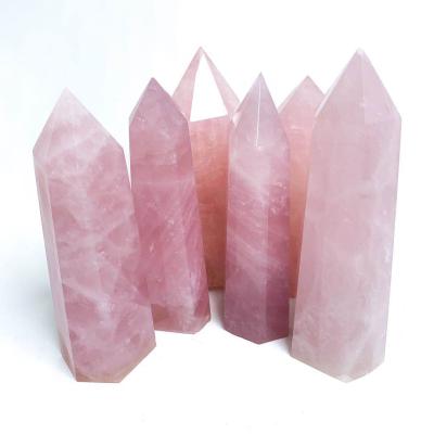 China China wholesale high quality natural pink crystal rose quartz tower rose quartz points for home decoration for sale