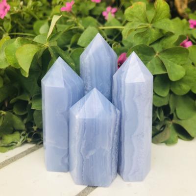 China Wholesale Natural Gemstone Blue Point Obelisk Europe Blue Agate Crystal Tower Blue Agate for sale