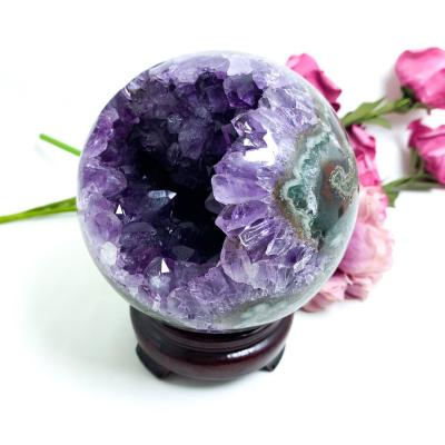 China China Amethyst Geode Rock Balls Open Fansy Wholesale Natural Group Amethyst Smile Spheres for sale