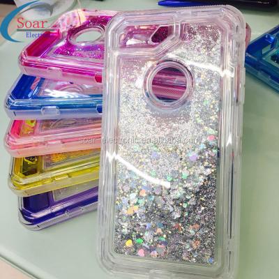 China For iPhone 8 Cover Case Glitter TPU Luxury Clear PC Shockproof Liquid Phone Case For iphone 8 Case With Defend Clip for sale