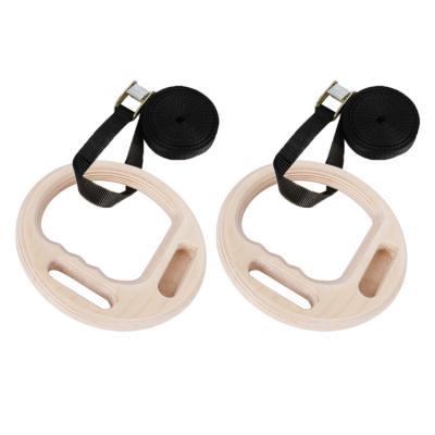 China Non Slip Comfortable Grip Wooden Gymnastic Rings Pull Up Workout With Finger Training For Home Gym Exercise for sale