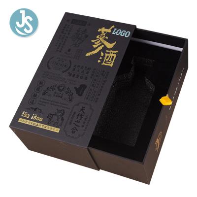 China Luxury Customized Recyclable Wine Packaging Box With Gold Logo Liquor Gift Boxes Packaging Liquor Bottle Glass Wine Drawer Paper Box for sale