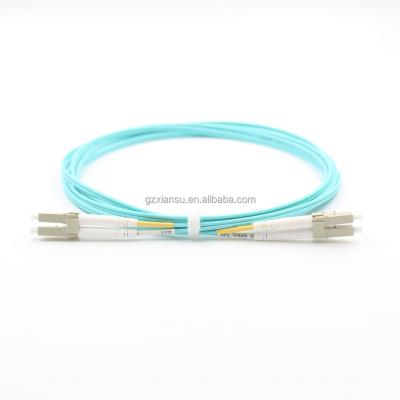 China Test System LC/UPC Fiber Optic Connector Pre-terminated OM4 Fiber LSZH Aqua Jacket Duplex 2.0mm Fiber Optic Cable 10G for sale