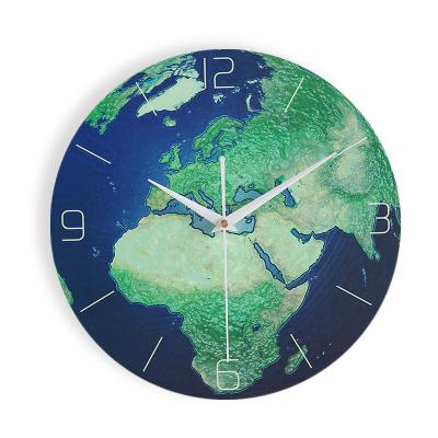 China Antique Style Dropshipping 12 Inch Modern Creative Earth Luminous Wall Clock With Night Light for sale