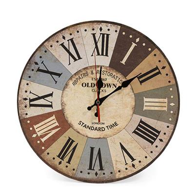 China Quality Antique Wood Decorative Round Quartz Wall Clock Dropshipping Style Battery Operated Wall Clocks for sale