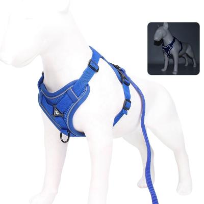 China Custom Lights Factory Adjustable Reflective Polyester Pet Sports Service Dog Trunk Rope Leash Dog Harness for sale