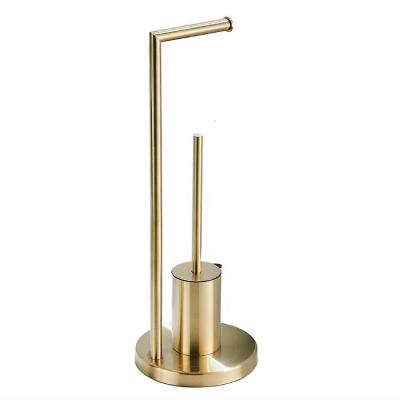 China Durable Brushed Gold Toilet Paper Roll Holder Bathroom Metal Paper Holder With Toilet Brush for sale