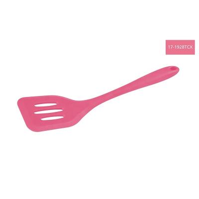 China OEM Viable Logo Silicone Kitchen Utensil Cooking Slotted Turner With Soft Handle for sale