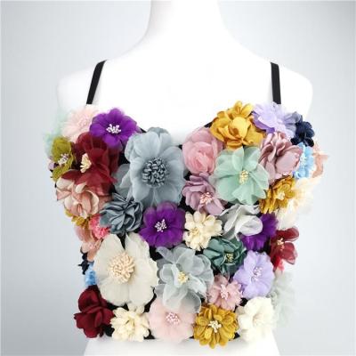 China Sexy and Charming Floral Applique Corselets Women's Bachelor Bustier Breathable Bra Cropped Wedding Bralette Top Vest for sale