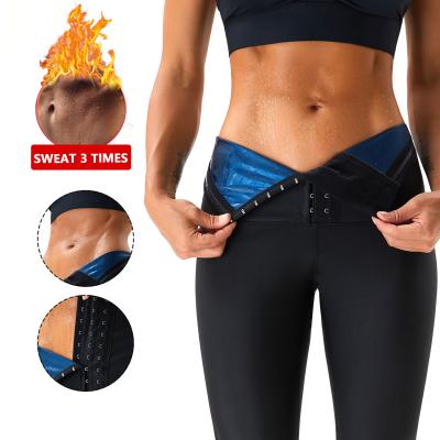 China Breathable 2022 Nano Coating Sauna Sweat Slimming Pants High Waist Shaper Gaiters With Hooks for sale