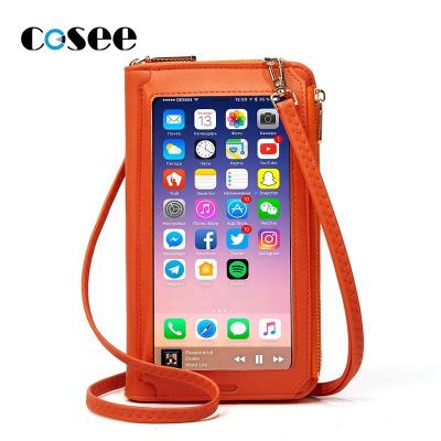 China Women's Small Touch Screen Shockproof Mobile Phone Bag Cross - Body Cell Phone Pouch Shoulder Bag Lightweight Leather Phone Purse Wallet for sale