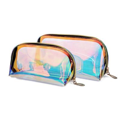 China 2021 OEM Laser TPU Waterproof Fashion Holographic Transparent PVC Makeup Cosmetic Bags for sale