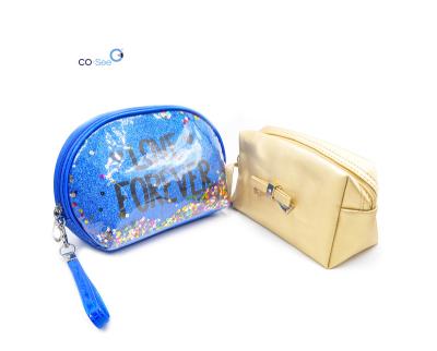 China Fashion Wholesale Zipper Cosmetic Bag Women Travel Organizer Universal Blue Shell Makeup Bag Case for sale