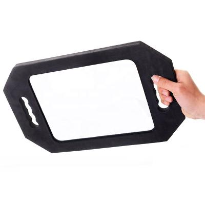 China Beauty Hairdressing Tool Salon Handheld Magnifying Rectangular Black Foam Barber Mirror for sale