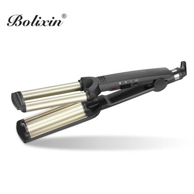 China Custom Ceramic Coating Logo Portable Triple Barrel Wand Curling Hair Curler for sale