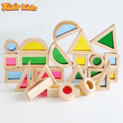 China 2021 eco-friendly materials hot selling montessori china montessori kids educational wooden toys rainbow blocks wooden mirror for sale