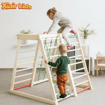 China Xiair Montessori Eco-Friendly Rainbow Kids Wooden Climbing Frame Indoor Playground with Slide Swing for Kids Wooden Baby Pickler Climb Frame for sale