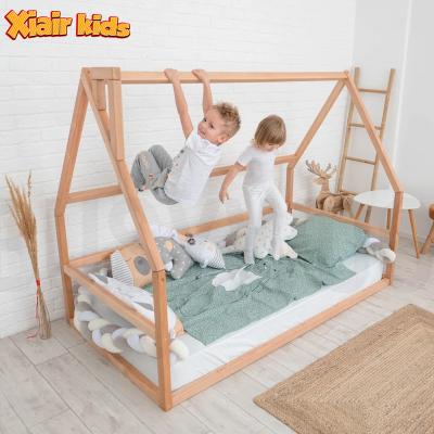 China Xiair Solid Wood Kids Furniture Solid Wood Bed Frame Simple Nordic Ins Wooden Kids Bed With Guardrail Montessori Bedroom Frame Kids Toddler Bed for sale