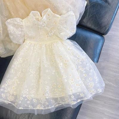 China custom LOGO embroidery summer smoked dress baby puff smocked dress/smocking dress smocked dress/smocking dress for sale