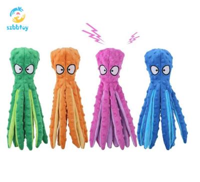 China Stocked Pet Toys Bite-Resistant Dog Training Outdoor Dog Squeak Chew Plush Octopus Toy for sale